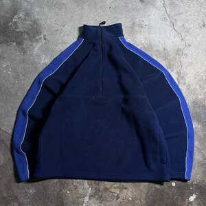 Y2K Pro Spirit Vintage Navy Blue Quarter Zip Fleece Pullover with blue piping